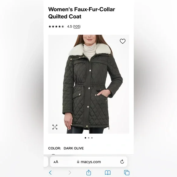 Women’s Faux-Fur-Collar Quilted Coat by Michael Kors - Picture 14 of 15